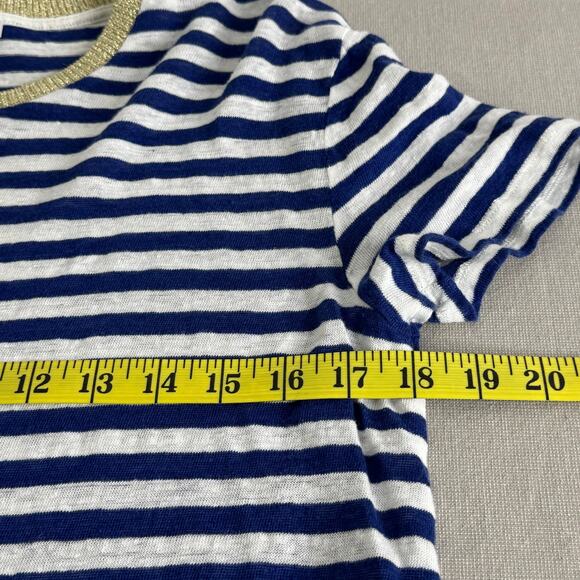 Gerard Darel Linen Top blue/white with gold neck Women's Size 2 - Picture 7 of 8